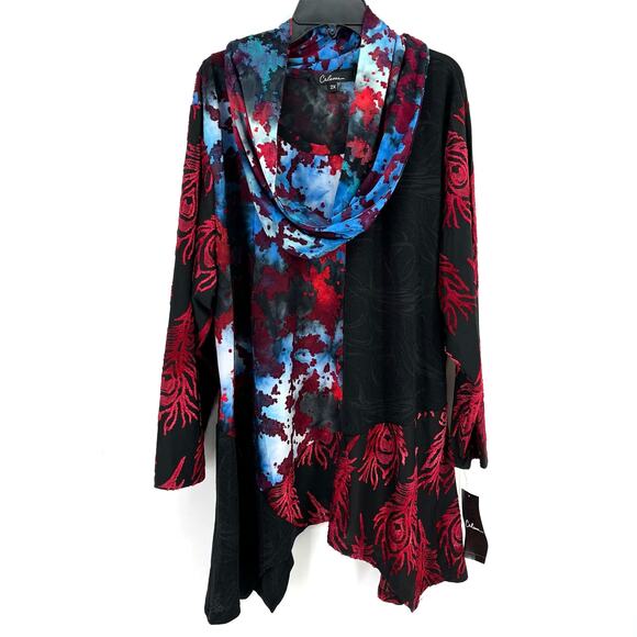 New Calessa Patchwork Tie Dye Burnout Asymmetrical Tunic Shirt Plus Size 2X - Picture 2 of 7